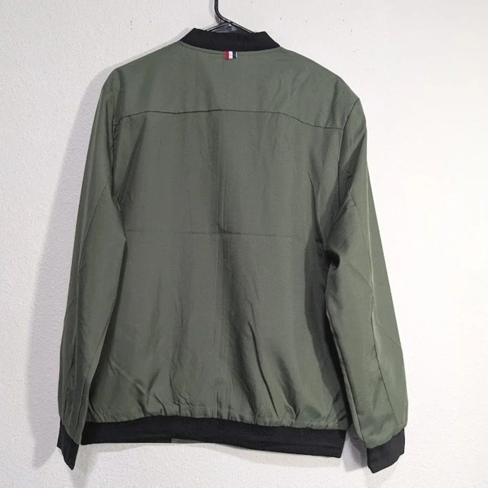 Mens Bomber Jacket Size M Olive Green Lightweight Full Zip Minimalist NWOT